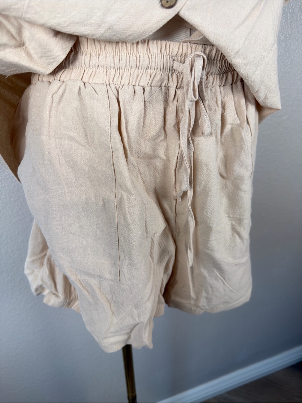 NWT Beige Summer Cotton Linen Short Sets 2 Piece Shorts Top Lounge Beach, L - Picture 6 of 9